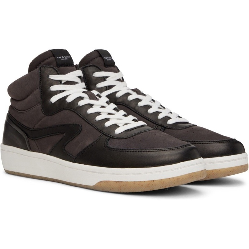Rag & Bone RB Army High Top Sneakers Black Charcoal Leather Nubuck Size 39.5
